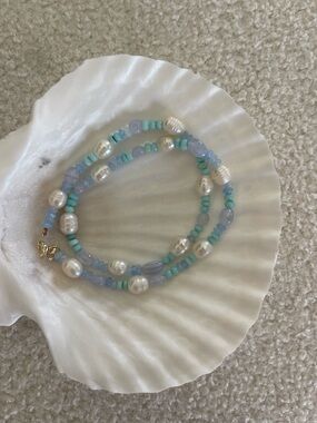 Freshwater Pearl & Aqua Bead Women's Necklace
